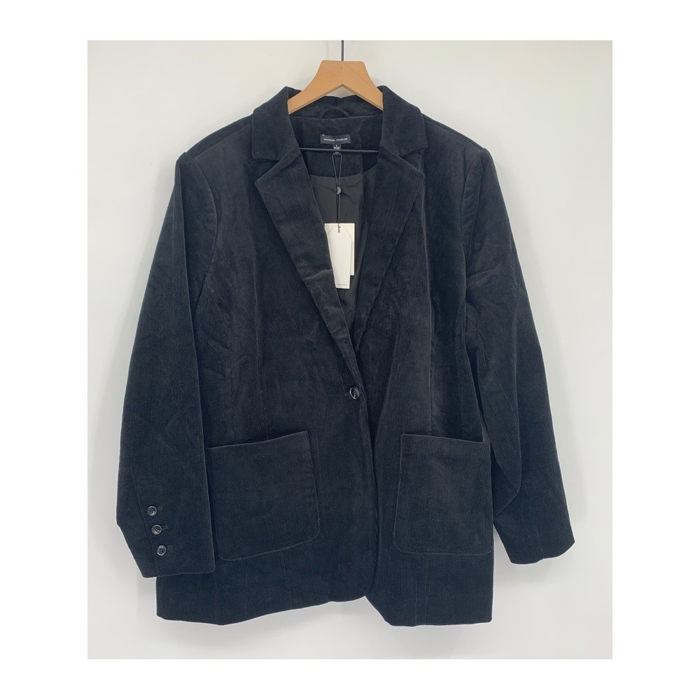 Universal Standard Corduroy Blazer Womens 22/24 Black Cotton Stretch NEW